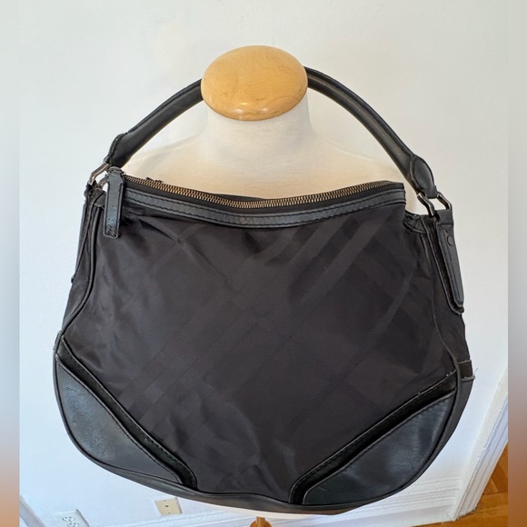 Burberry Handbags - Burberry Black Nova Check Nylon Leather Trim Shoulder Bag